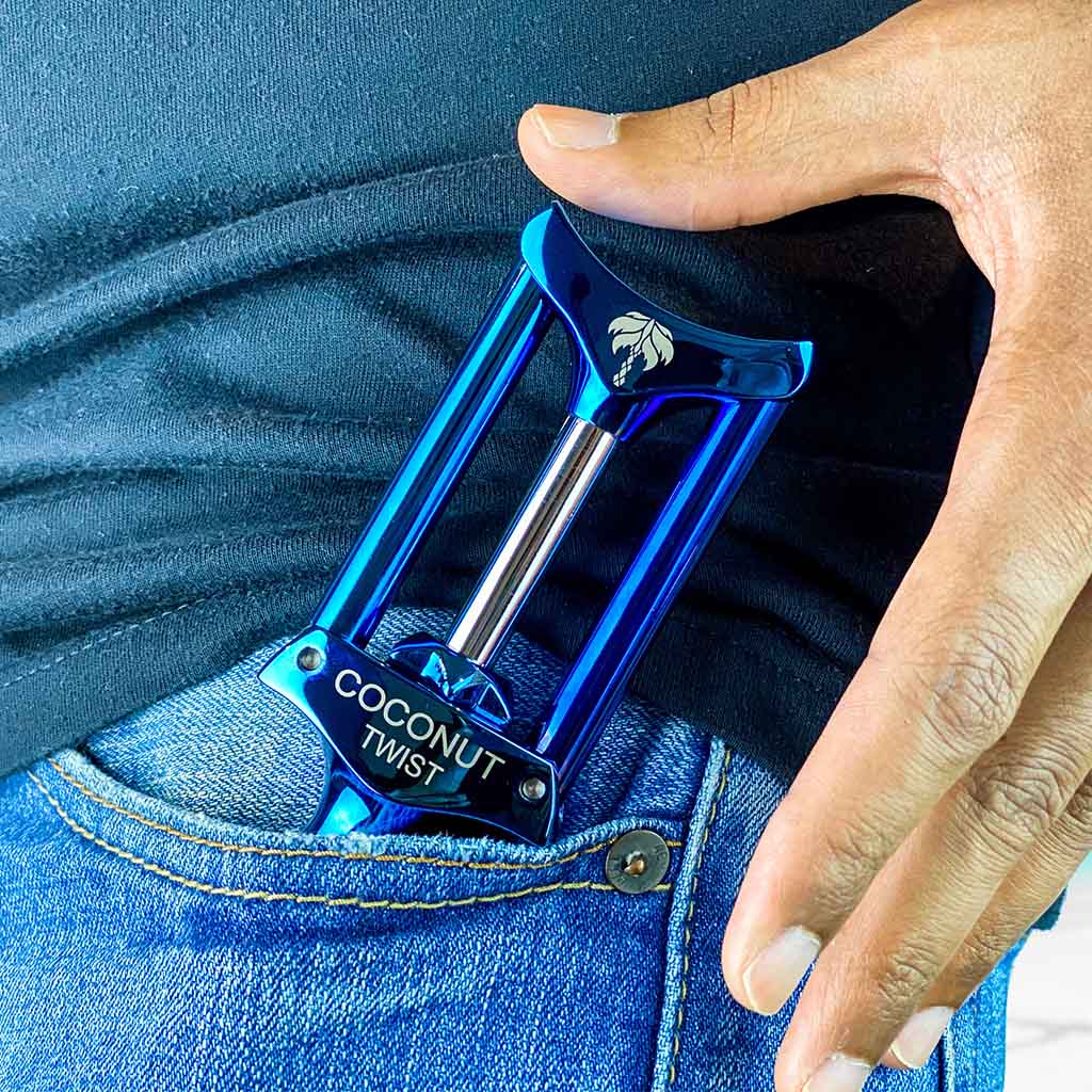 Cocovana Coconut Twist Tool Opener Fits In Pocket Jeans Small Blue Turquoise Steel Metal Portable Take Outside Adventure Water Gadget