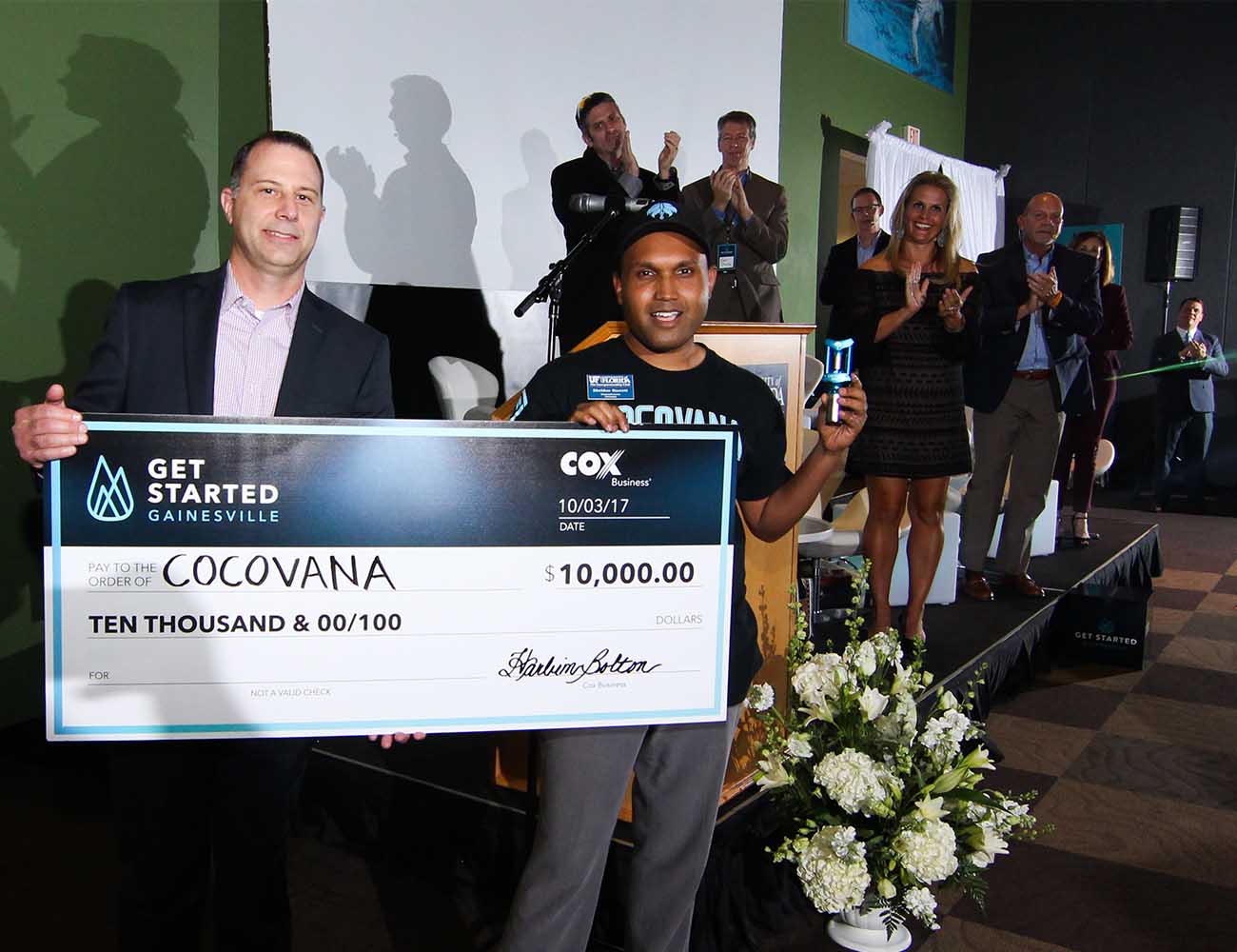 Cocovana Sheldon Barrett 2017 Get Started Gainesville Pitch Competition Cox Business Communications Winner Check Coconut Twist