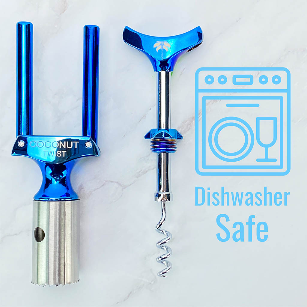 Cocovana Coconut Twist Kitchen Marble Counter Tool Opener Blue Turquoise Steel Metal Stainless Blade Saw Dishwasher Safe Disassemble Water Gadget