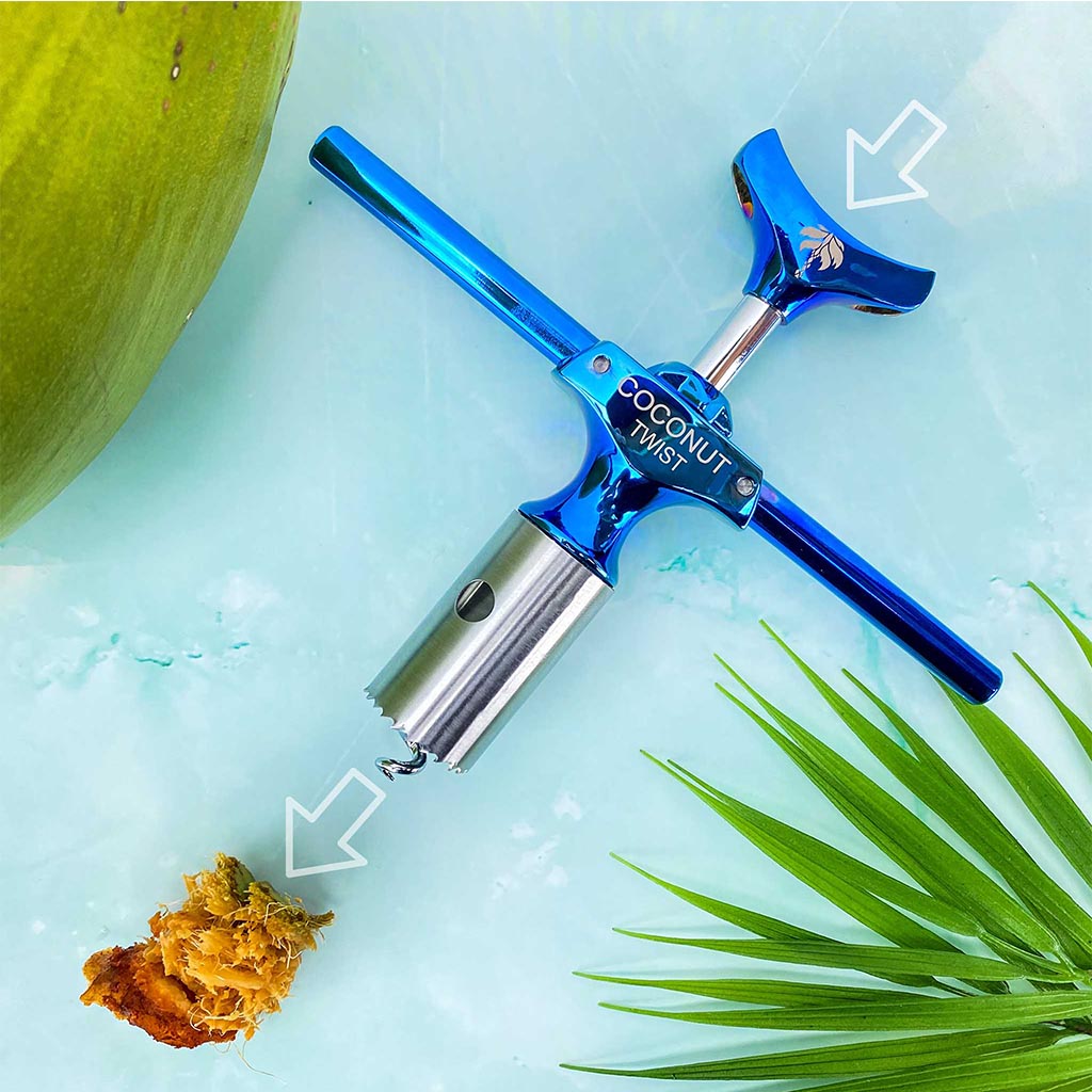 Cocovana Coconut Twist Kitchen Tool Opener Eject Husk Core Trash Corkscrew Blue Turquoise Steel Metal Stainless Blade Green Water Gadget